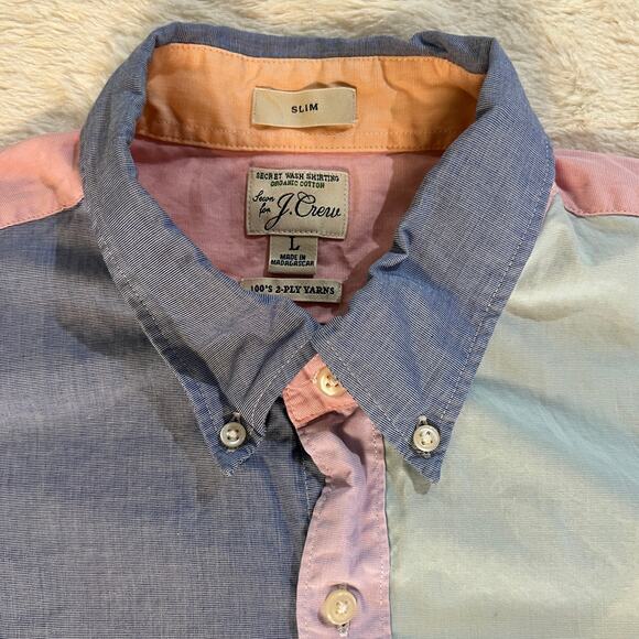 J.Crew Slim Fit Organic Cotton LS Button-Up Oxford – Large – Pastel Color Block - Picture 4 of 7